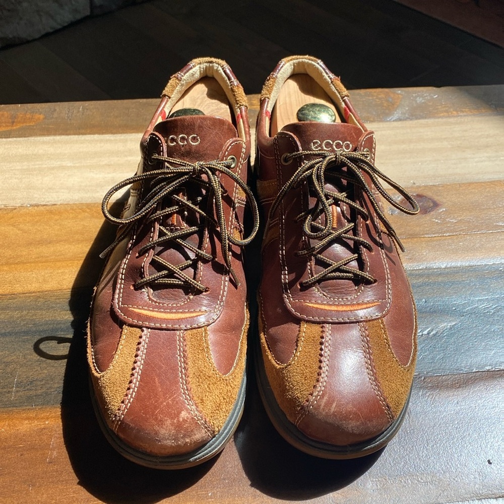 ECCO Brown Lace Up Leather Oxfords Shoes Mens Size US 12 EUR 46 Preowned Comfy